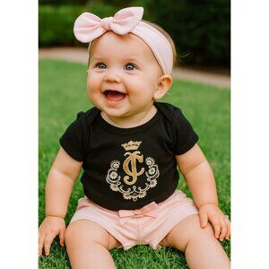 Juicy Couture 12M Baby Girl Outfit Bodysuit Shorts Lightweight Matching Set